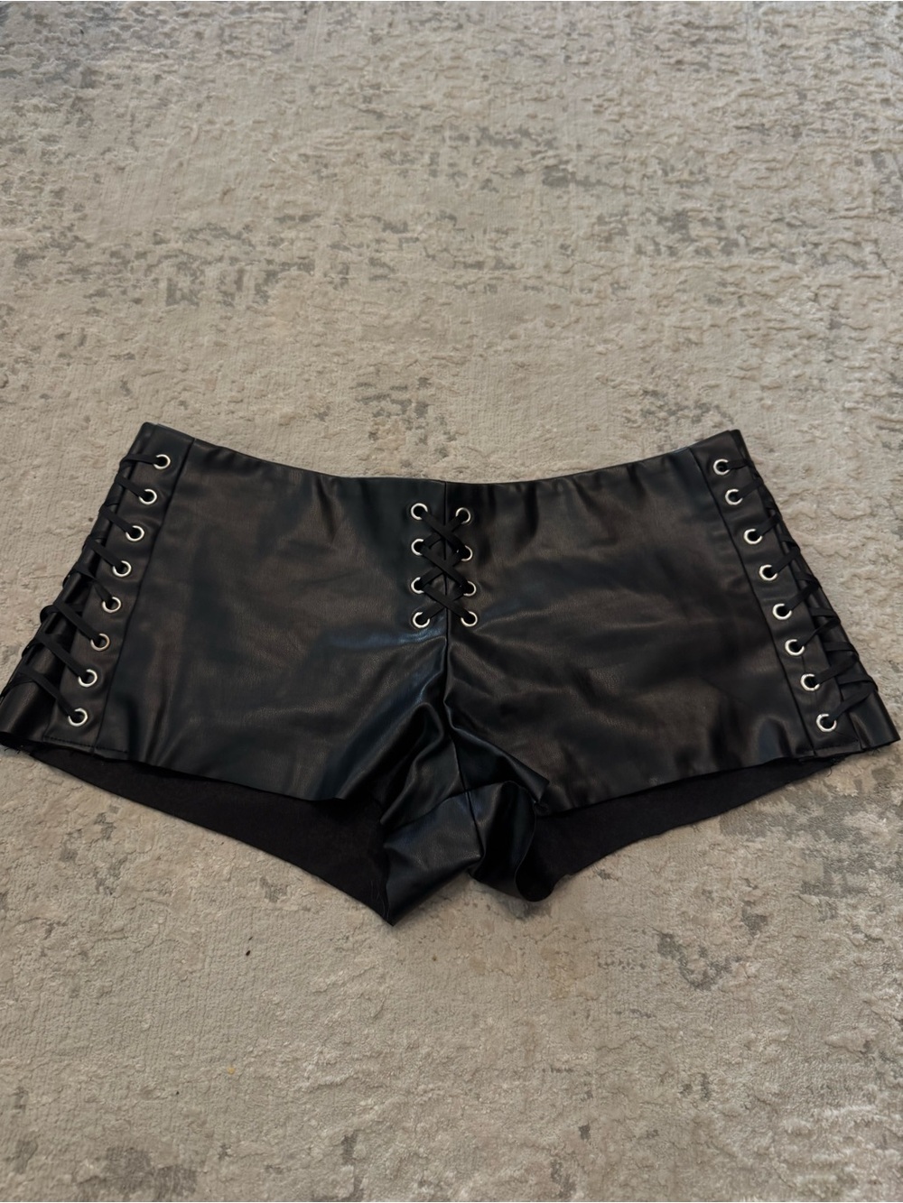 Pretty Damage Black Faux Leather Lace-Up Women’s Shorts